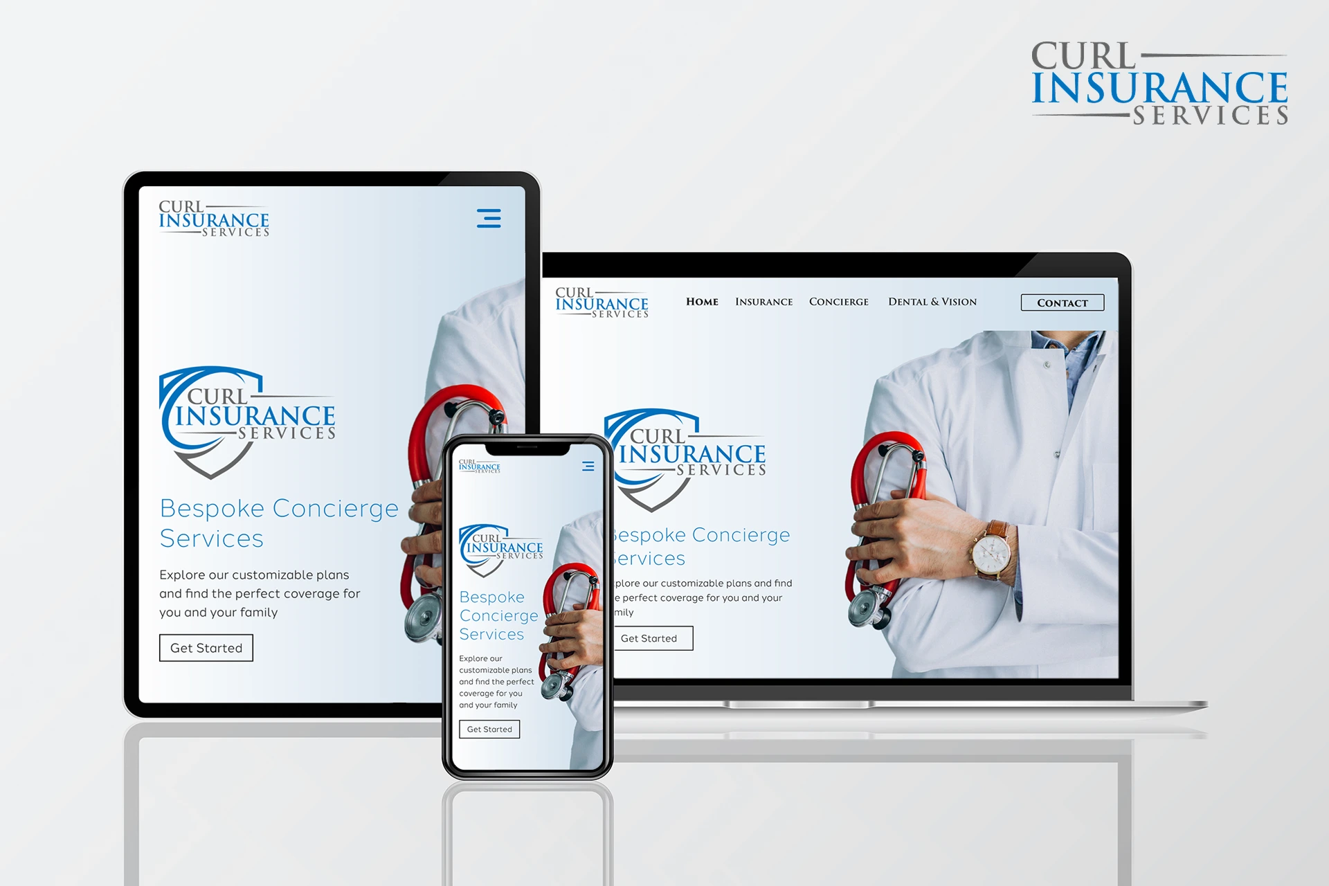 Imagen muestra de página web Curl Insurance